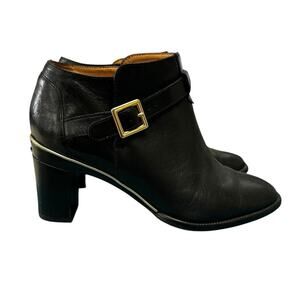 Tanya Heath Paris Black Leather Buckle Bootie w/ Interchangbe Heels 37.5 / US 7
